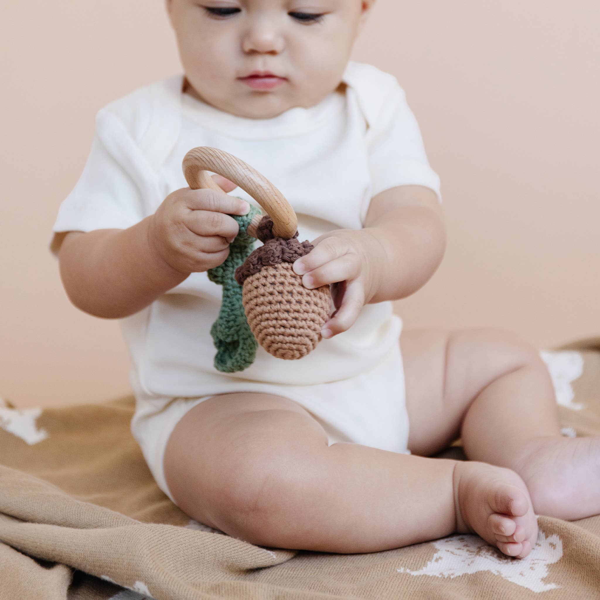Teether Acorn Cotton Rattle Baby Gift Spring Summer Fall